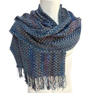 Missoni Italy Zigzag Knit Scarf 🇮🇹 – Blue Multicolour Chevron – Italian Made